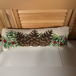 Hand embroidered pinecone holiday pillow